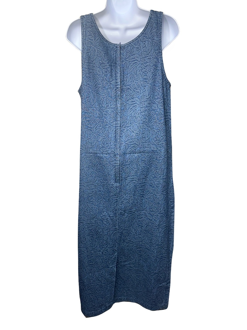 Vintage Y2K Floral Blue Denim Jacquard Jumper Maxi Dress Small - Picture 4 of 5